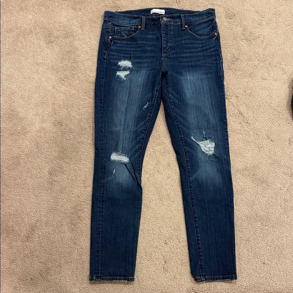 LOFT Dark Blue Distressed Skinny Jeans